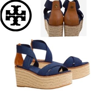 Tory Burch Navy Blue Frieda 50mm Espadrille Sandals